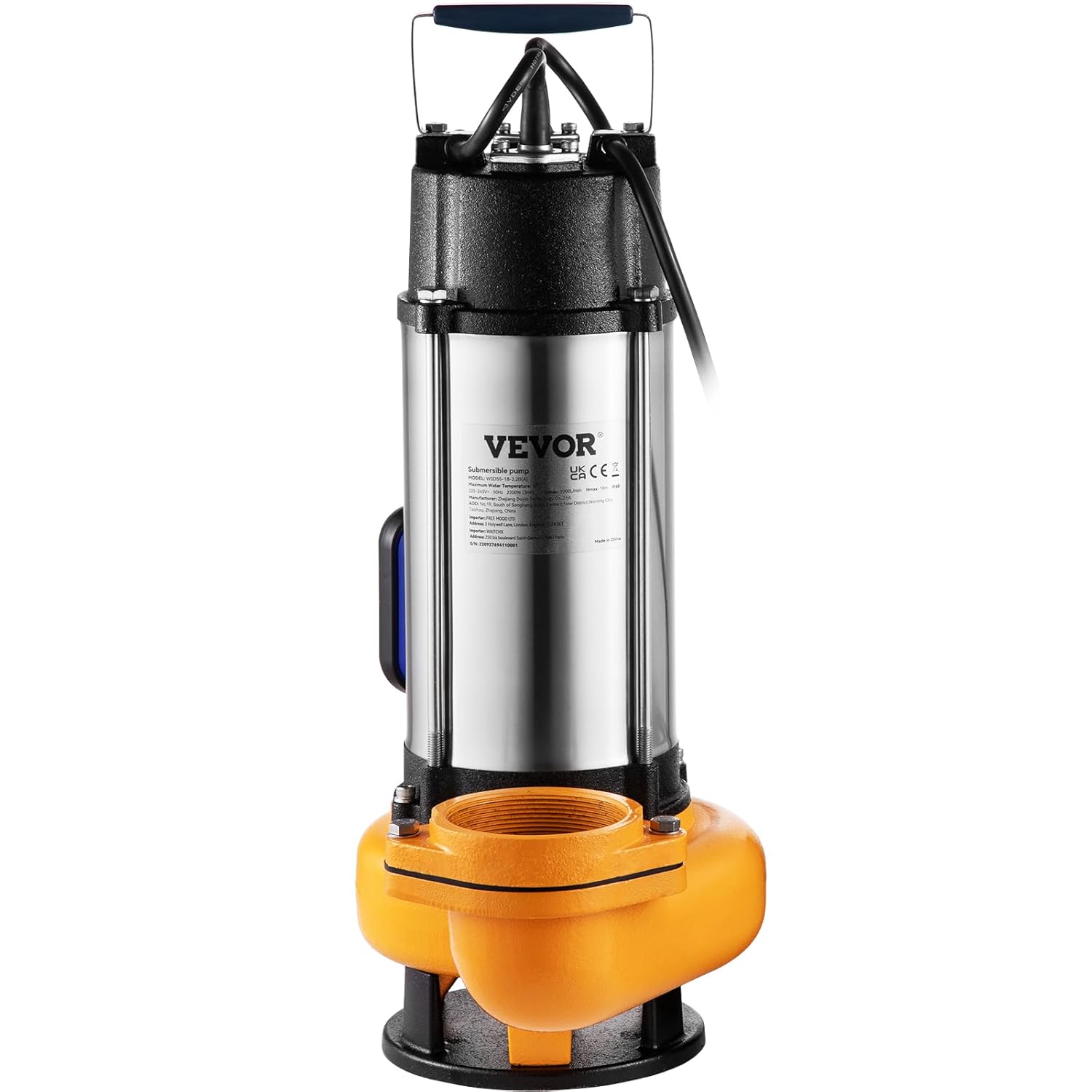 VEVOR Loaded Water Lift Pump, 2200 W, Drain Pump for Charged Water, 1000 L/Min, Vacuum Pump, Swimming Pool, Basement, Septic Tank, Submersible Pump, Submersible Pump, for Pumping Dirty Water, Waste - QUORE