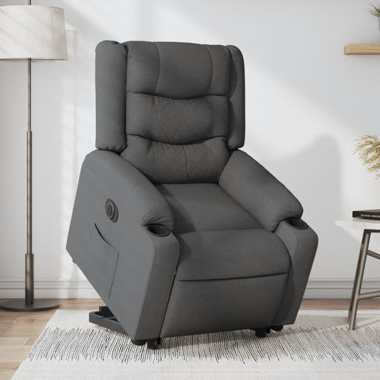 Elektrische Zitverhoging – Relaxstoel – Lifterstoel – Verstelbare Fauteuil – Seniorenstoel – Donkergrijs – Stoffen Bekleding – Hef- en Kantelfunctie – Comfortabele Zit – Praktisch Zijvak