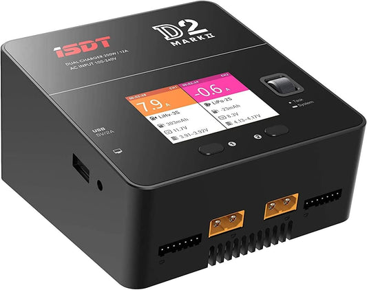 ISDT D2 Mark 2 Lipo acculader balancer ontlader, AC Dual 200W kanaal intelligente lader voor LiHv/LiPo/Life/Lilon (1-6S) NiMH/CD(1-16S) Pb(1-12S) accu's