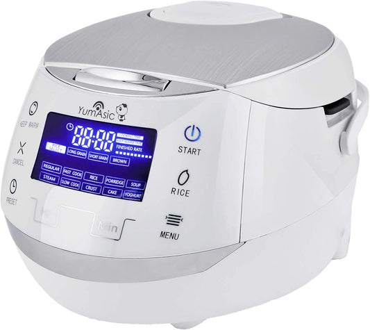 Yum Asia Sakura rijstkoker met keramische kom en Advanced Fuzzy Logic (8 kopjes, 1,5 liter) 6 rijstkokerfuncties, 6 multi-cooker functies, Motouch LED-display, 220-240V EU (White and Silver)