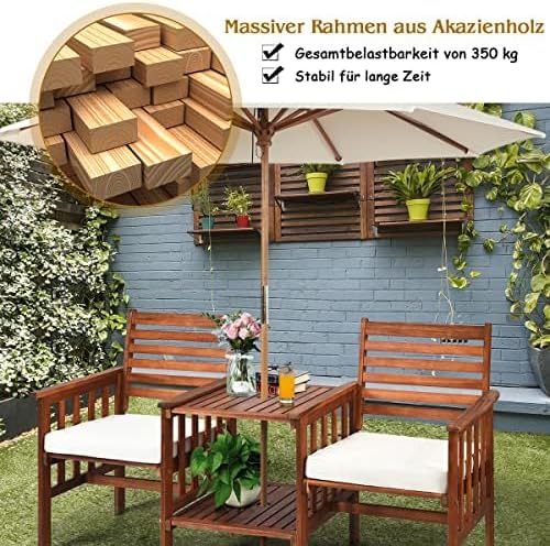 Generisch 70605OP-WH Tuinbank, acaciahout, polyester, spons, naturel, 165 x 65 x 88 cm