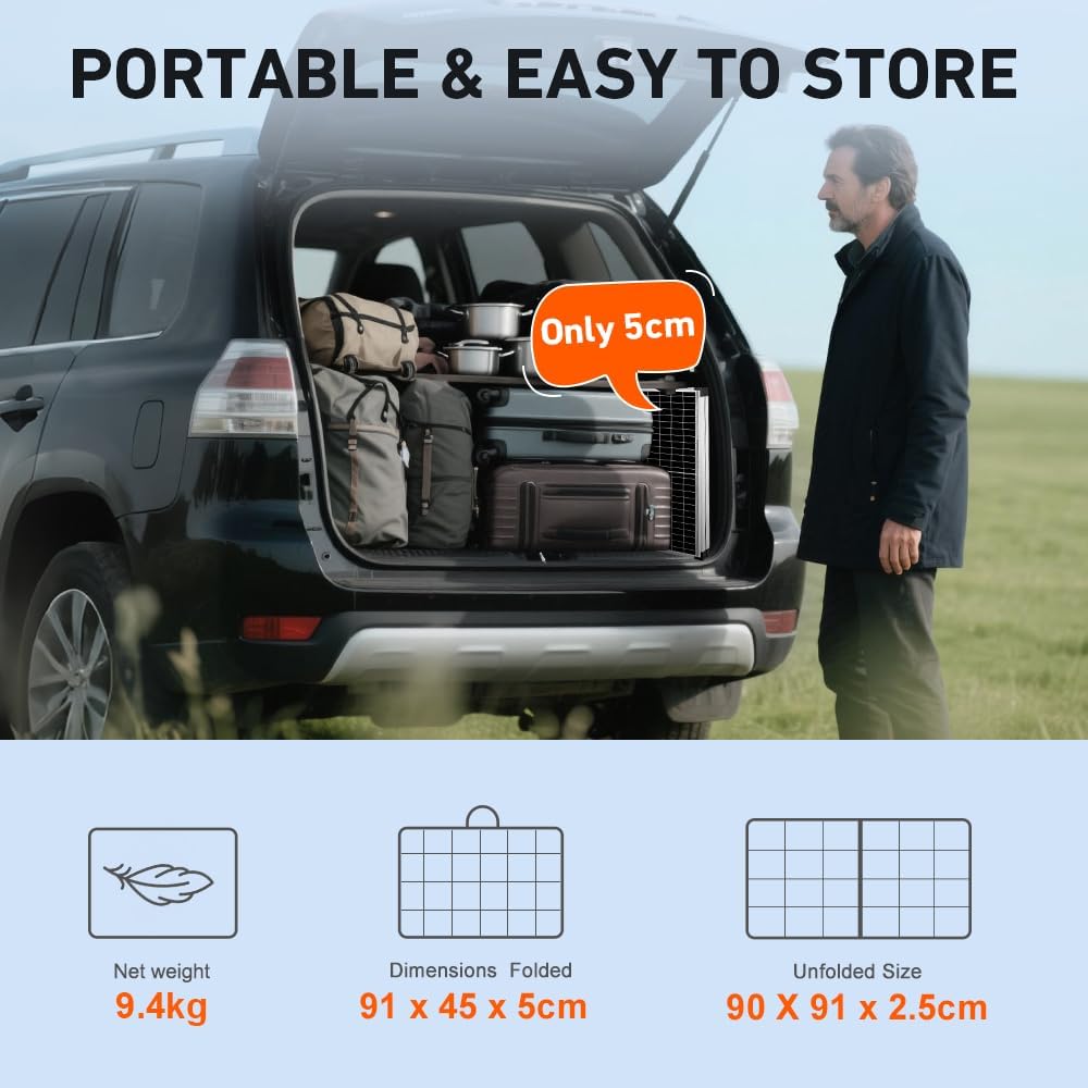 DOKIO Zonnepaneel Draagbaar Opvouwbaar 160W 18V met solar-oplader (2 USB-poorten) voor 12V Batterij, inclusief transporttas, voor camping, camper of boot op zonne-energie
