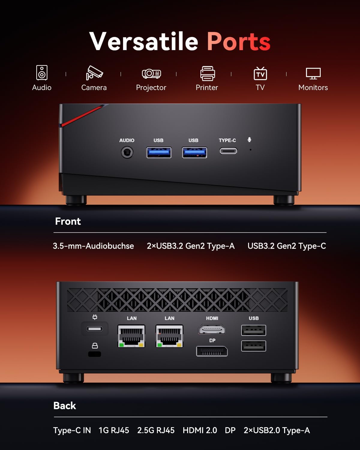 NiPoGi AM06 Pro Mini PC 32GB DDR4 RAM AΜD Ryzen 7 7730U (8C/16T, tot 4,50 GHz) 512GB M.2 SSD. Mini Desktop Computer met WiFi 6, Dubbele LAN, HDMI, DP, Type-C en drie 4K-schermen voor School/Kantoor