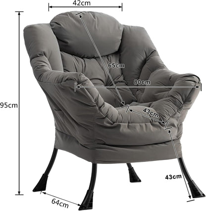 Luie stoel lounge stoel met armleuningen en zijvak relax fauteuil met moderne waterproof stof en stalen frame, Grijs