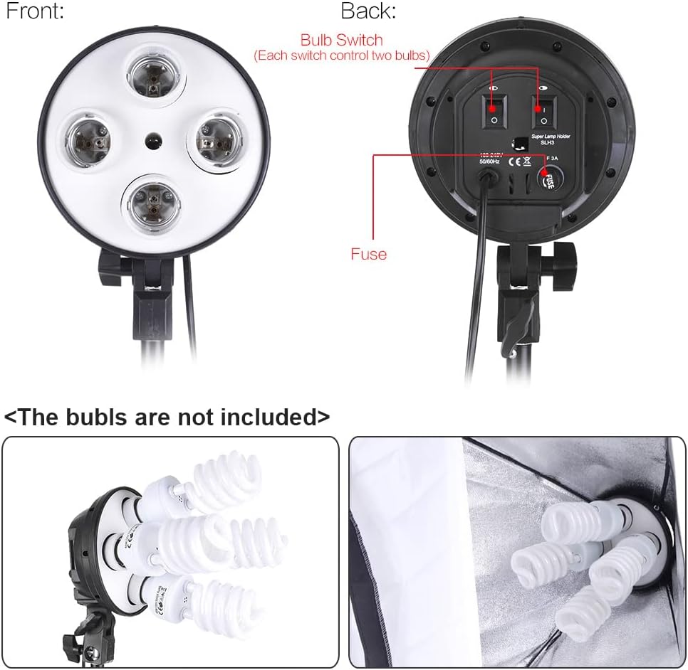 Softbox LED-set – Fotostudioset – Studioverlichting – Fotografielicht – Lichtset – 2 X Softbox 50 X 70 Cm – 2 M Metalen Statieven Met 4-In-1 E27 Lamphouders
