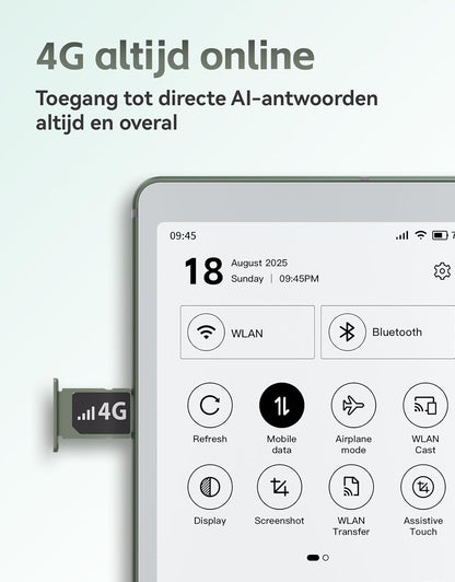 VIWOODS 6,13’’ AiPaper Reader met 4G-connectiviteit, Ultradunne & Lichte E Ink eReader, AI-geïntegreerd, 300PPI, Instelbaar Frontlicht, 128GB Opslag