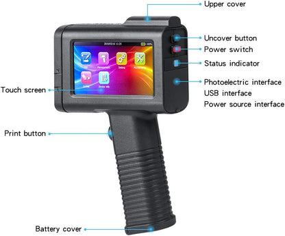 Draagbare Handheld Inkjetprinter – Handprinter – Handheld Printer – Codeerprinter – Inkjet Codeermachine – 4,3 Inch Touchscreen – Ondersteunt 17 Talen