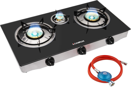 Draagbare Gaskookplaat – Gasstel – Campingkookplaat – Outdoor Kooktoestel – Gasfornuis – 3 Branders – 6250W Vermogen – Gehard Glasplaat