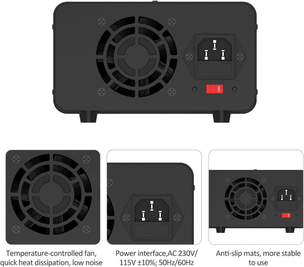 Instelbare DC-Voeding - 30V - 5A - 150W - Variabele Schakelfunctie en 4-cijferig LED-Display - Gestabiliseerde voeding - Spanningsregelaar schakelaar - QUORE