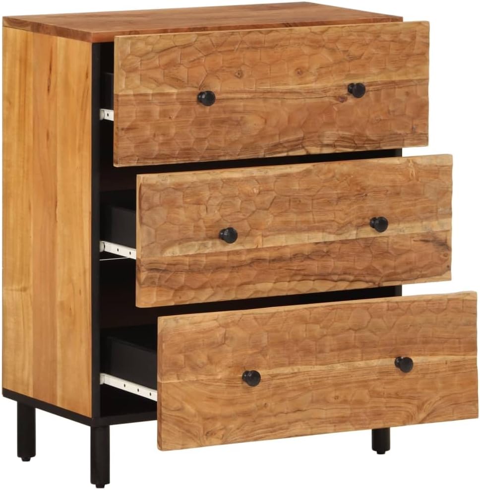 vidaXL Side cabinets 2 pcs 60x33x75 cm solid acacia wood, storage cabinet, dresser cabinet, side cabinet, wall cabinet, storage cabinet, dresser cabinet, sideboard black - QUORE