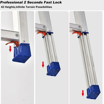 Werkplatform 100 x 30 cm, 2-traps werkplatform inklapbaar met antislip rubberen mat, alle poten in hoogte verstelbaar van 65 tot 90 cm, draagkracht 150 kg