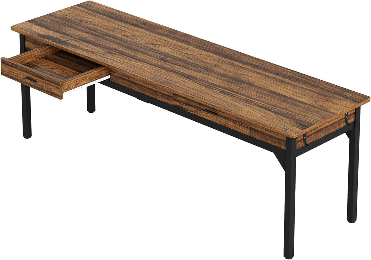Tribesigns 78 inch Extra Long Computer Desk, Two Person Desk, Large Executive Desk, Writing Table Study Desk for Home Office, Rustic Brown