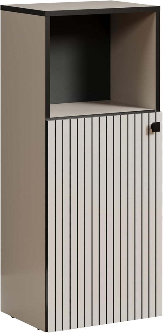 trendteam smart living - PureBliss - staande kast - Kashmir lichtgrijs - groeflook - 1 open vak + 1 plank - (BxHxD) 40 x 95 x 31 cm - badkamerkast met elegante metalen handgreep - QUORE