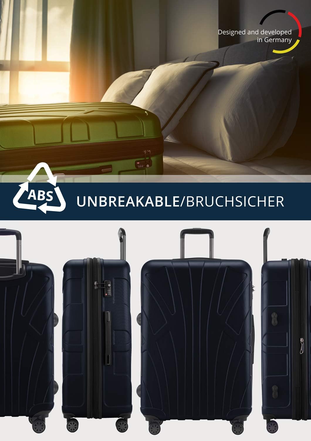 Suitline Grote koffer 76 x 53 x 31 cm ABS harde schaal uitbreidbaar (96-110 L) met TSA slot 4 dubbele wielen telescopische handgreep trolley, Donkerblauw