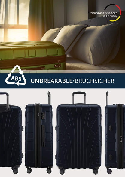 Suitline Grote koffer 76 x 53 x 31 cm ABS harde schaal uitbreidbaar (96-110 L) met TSA slot 4 dubbele wielen telescopische handgreep trolley, Donkerblauw