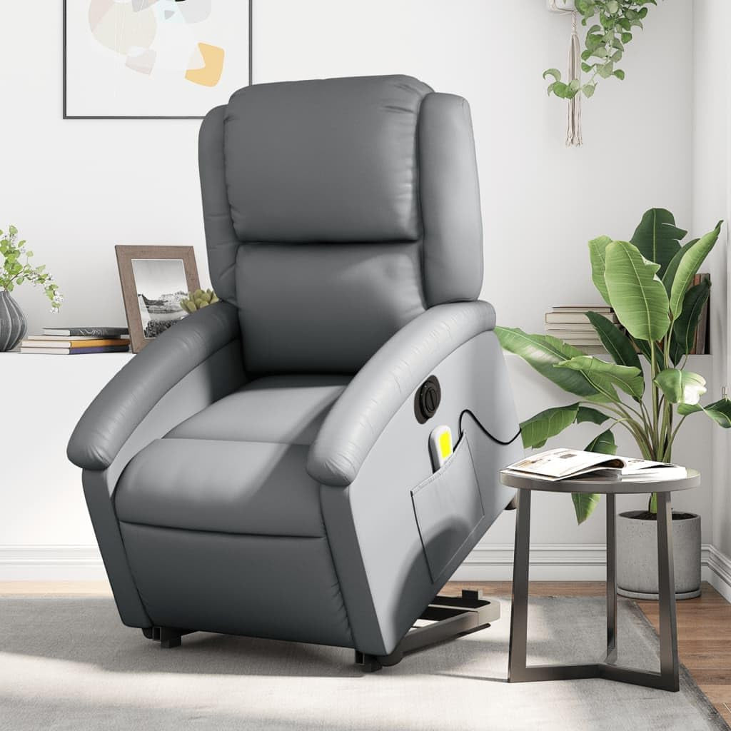 Electric Folding Massage Chair Made of Faux Leather Grey Relax Chair Recliner Chair Electric Relax Chair - QUORE