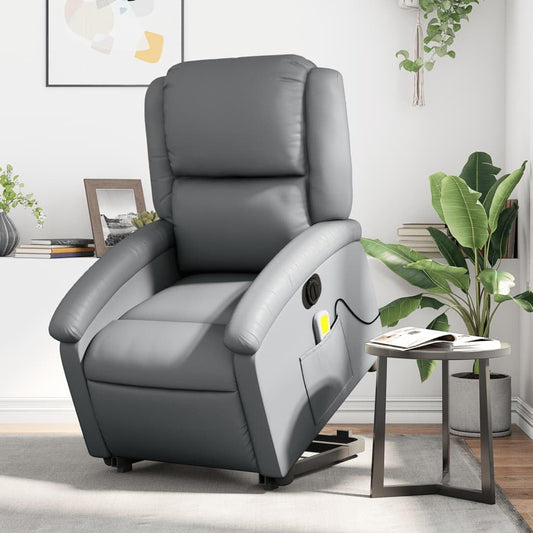 Electric Folding Massage Chair Made of Faux Leather Grey Relax Chair Recliner Chair Electric Relax Chair - QUORE
