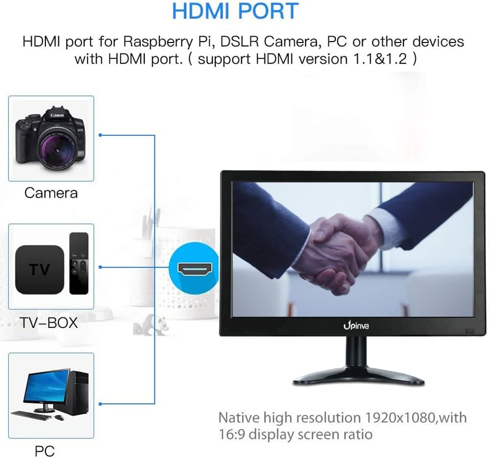 13,3 inch CCTV-monitor, IPS-scherm, videobeveiliging, Full HD, 1920 x 1080, bewakingsmonitor, bewakingscamera, AV/HDMI/BNC/VGA/USB/pc, multifunctionele ingang omschakeling