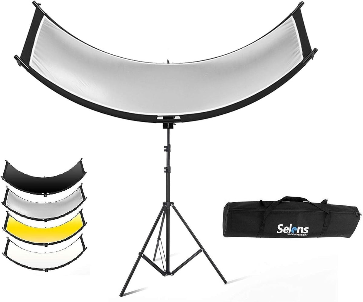 4-in-1 Portretreflector – U-vorm Reflector – Gebogen Reflector – Beautyreflector – Fotoreflector – 60 x 180 cm – Inclusief 200 cm Lichtstatief