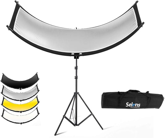 4-in-1 Portretreflector – U-vorm Reflector – Gebogen Reflector – Beautyreflector – Fotoreflector – 60 x 180 cm – Inclusief 200 cm Lichtstatief