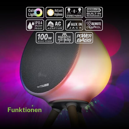 MUSE ML-655 BT Draagbare HiFi-luidspreker met magnetisch statief en sfeerlicht (RGB), bluetooth, grote batterij van 6600 mAh