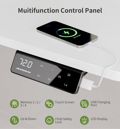 MAIDeSITe Height Adjustable Desk (120 x 60cm) Easy to Assemble Desk Height Adjustable Electric with 4 Memory Buttons and Memoboard and 360° Wheels Desk SN1 - QUORE