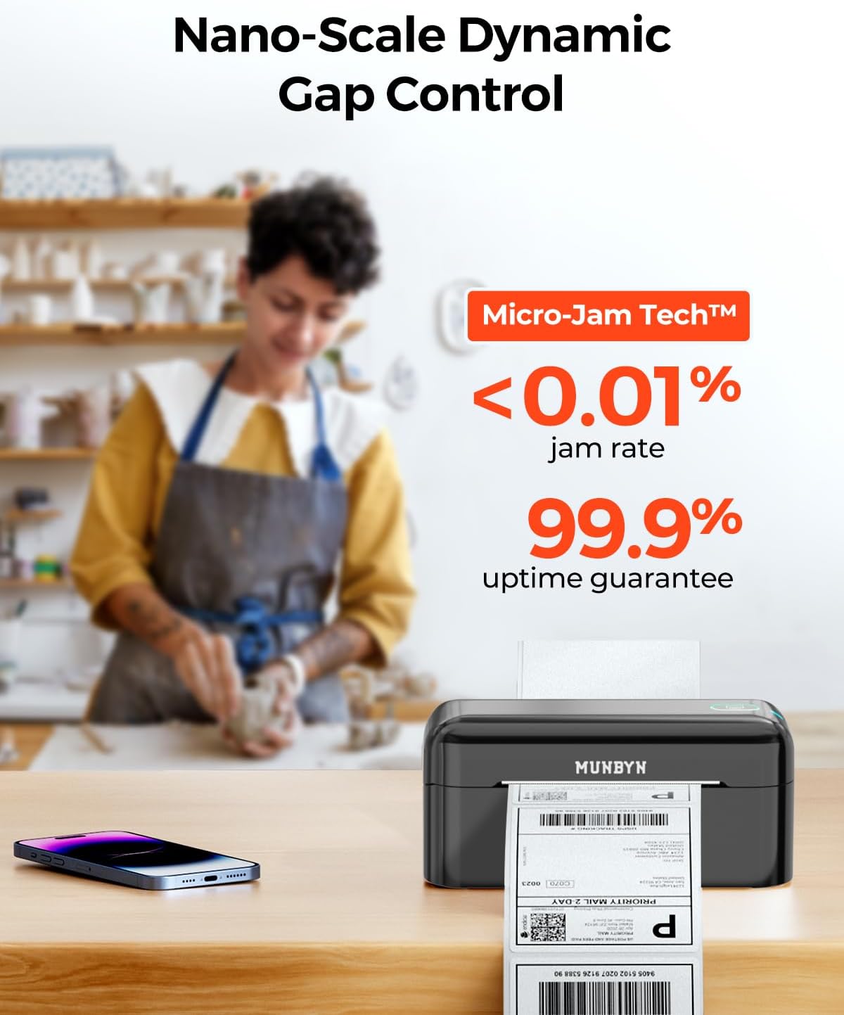 MUNBYN 402B Bluetooth verzendlabelprinter, 4 x 6 thermische printer voor pakketten en kleine bedrijven thuis, compatibel met iPhone, Android, Mac, Windows, Colissimo en UPS, zwart