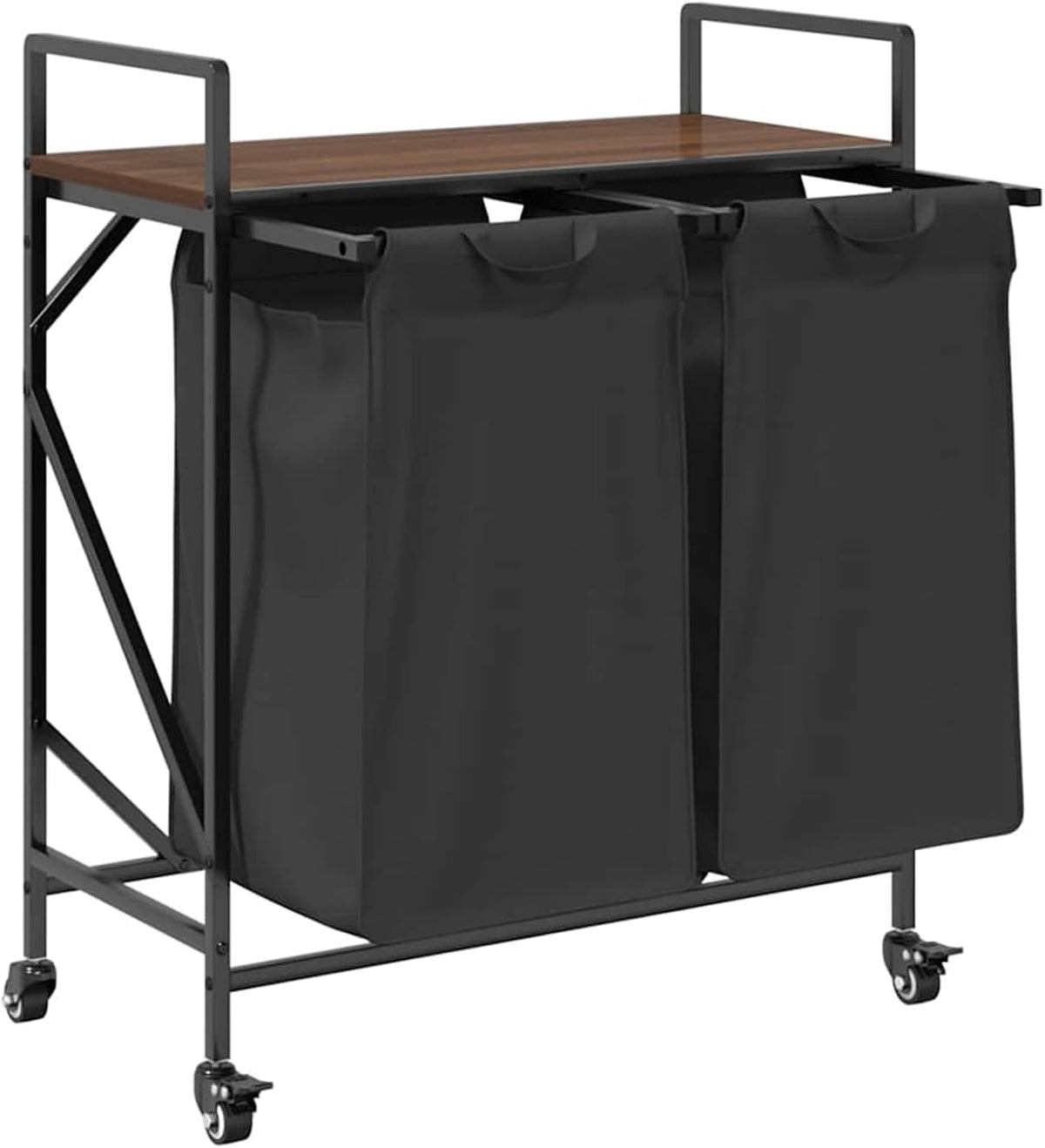 Wasmmand – Wasbak – Wascontainer – Waschmand – Wasbox – 3 Compartimenten – Sonoma Eikenhouten Plank – Uitneembare Waszakken – Wieltjes Met Rem - QUORE