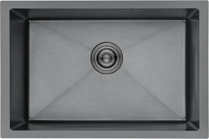 Ibergrif M87044B Keukenspoelbak 70 x 44 cm, onderbouwspoelbak of werkblad met afvoerfilter, roestvrij staal, zwart