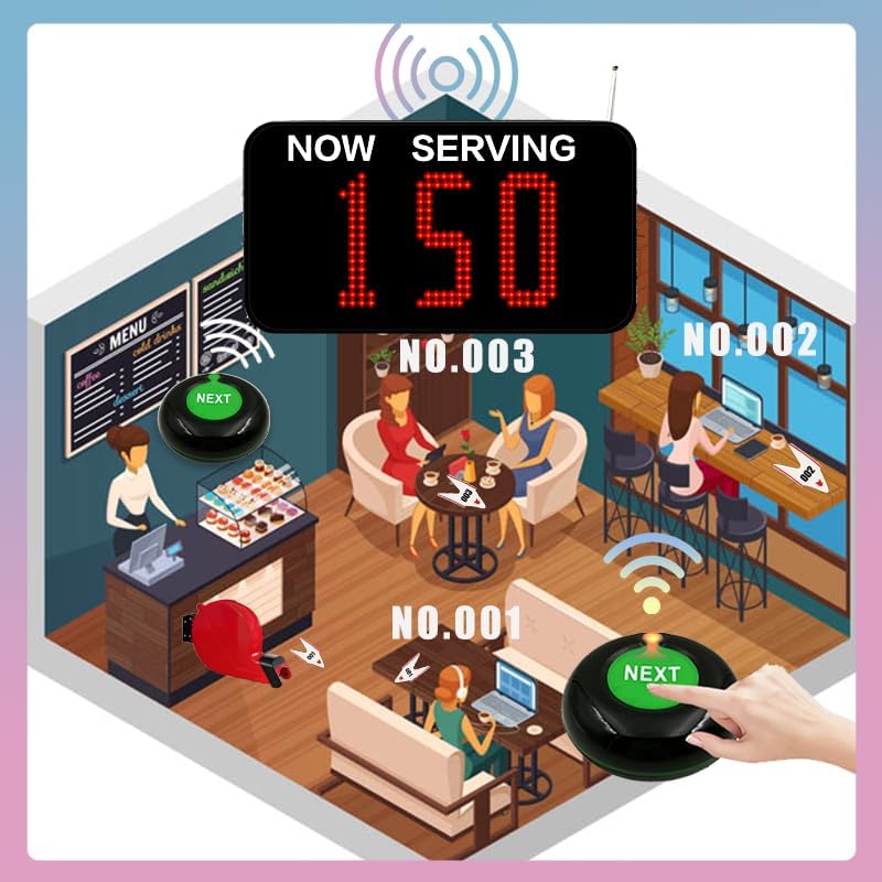 Restaurant Pager System Wireless Call System with 3 Digit Screen and Call Buttons Queue Management Long Range for Restaurant/Bank/Hospital/Church - QUORE