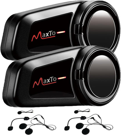 MAXTO Motorfiets Bluetooth Headset, M2 Groep Motorhelm Communicatiesystemen 6-weg BT5.0 Waterdichte Intercom 1000M Bereik met FM-radio, Siri, Spraakwijzerplaat voor Ski/ATV/Volledig/Half Gezicht (2