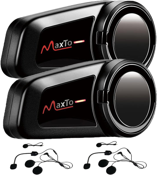 MAXTO Motorfiets Bluetooth Headset, M2 Groep Motorhelm Communicatiesystemen 6-weg BT5.0 Waterdichte Intercom 1000M Bereik met FM-radio, Siri, Spraakwijzerplaat voor Ski/ATV/Volledig/Half Gezicht (2