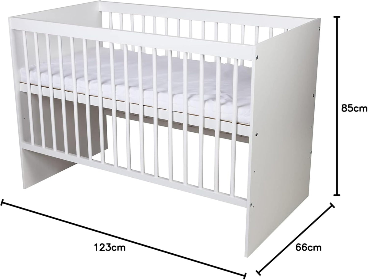Cot Tany White 120 x 60 cm - Cot with slatted frame 3 levels adjustable in height - Lacquered pine wood - QUORE