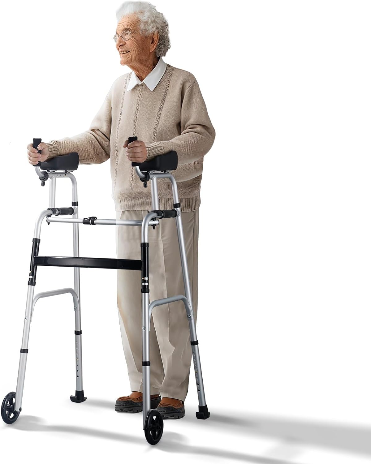 Opvouwbare rollator met onderarmsteun van aluminium voor ouderen en breekbare personen, inklapbaar, revalidatie, 8 hoogte-instellingen, medisch hulpmiddel klasse 1