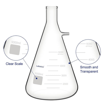 Wandfilterkolf – Filterkolf – Vacuümkolf – Filtreerkolf – Laboratoriumkolf – 5000 ml – Borosilicaatglas – Hittebestendig tot 250 °C