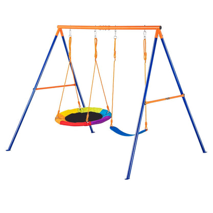 VEVOR JX-SW02 Achtertuin, 420 lbs draagvermogen, set met 1 schotel, 1 gordelstoel, robuuste A-frame metalen schommelstandaard en verstelbaar touw, schommelset voor buiten, blauw
