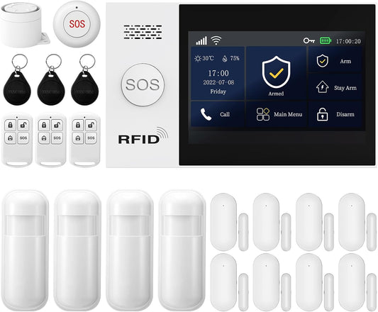 PGST Alarminstallatie, 4,3 inch volledig touchscreen-huisalarmsysteem, wifi, GSM-beveiliging, inbrekersysteem draadloos, beveiligingssets voor thuis, uitbreidbaar - compatibel met Alexa, Google