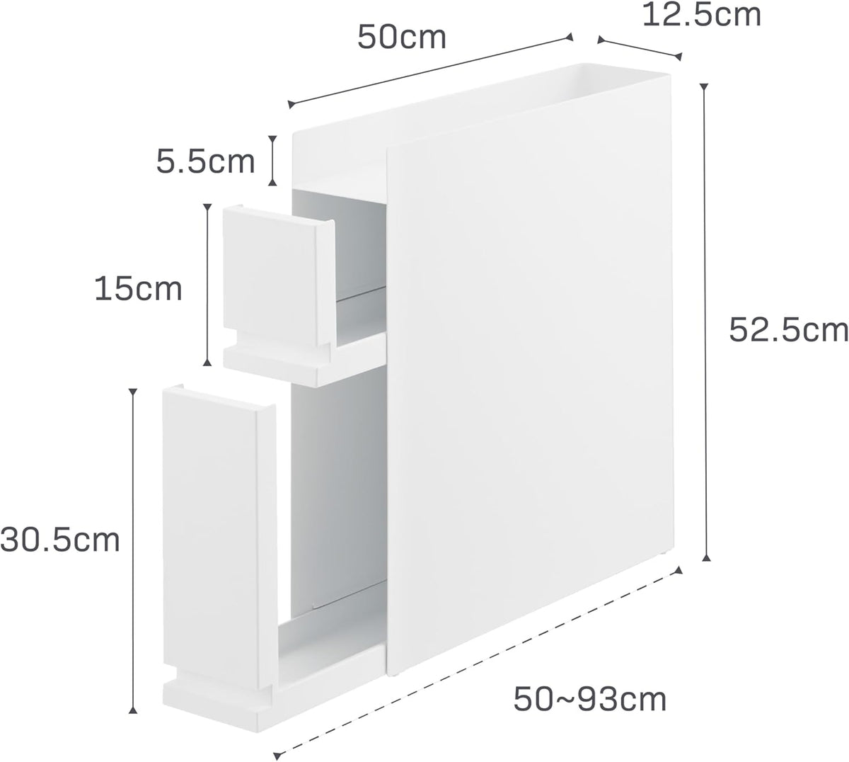 Yamazaki 4334 TOWER 2~Tiered Sliding Seasoning Rack, white, Steel/Polypropylene, 12.5 x 50~93 x 52.5 cm