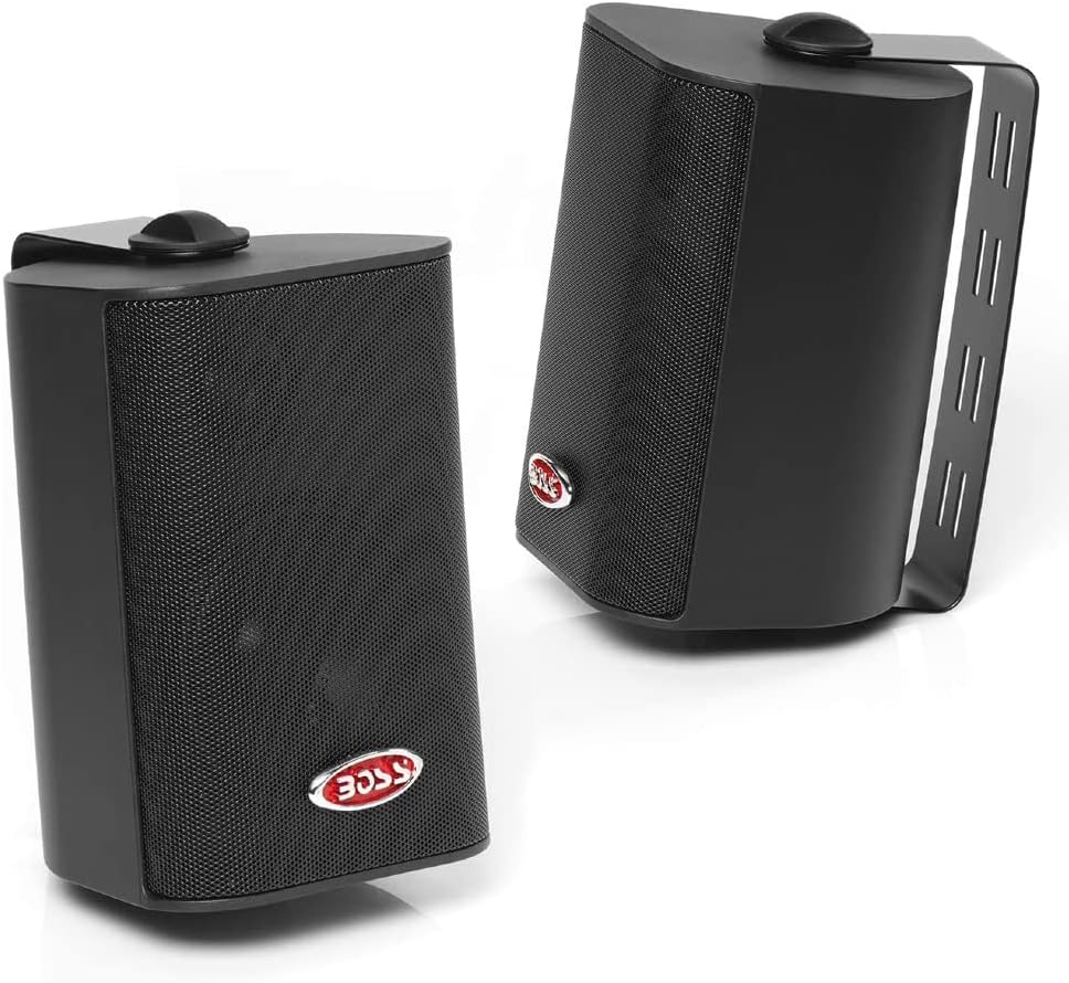 2 SPEAKERS compatibel met BOSS AUDIO SYSTEMS MR4.3B 3-weg zwart 100 watt rms 200 watt max waterdicht voor binnen en buiten + montagebeugels, een paar