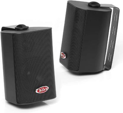 2 SPEAKERS compatibel met BOSS AUDIO SYSTEMS MR4.3B 3-weg zwart 100 watt rms 200 watt max waterdicht voor binnen en buiten + montagebeugels, een paar