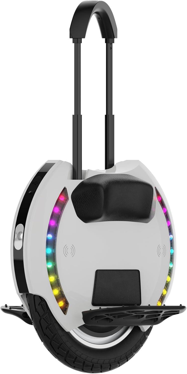 Kingsong elektrische eenwieler KS-14m, volwassene, wit, 400W-motor, actieradius tot 15 km, 20 km/u met trekstang, 14 inch opblaasbare band, luidspreker en bluetooth
