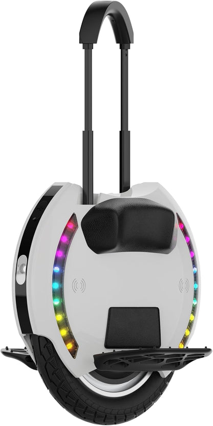 Kingsong elektrische eenwieler KS-14m, volwassene, wit, 400W-motor, actieradius tot 15 km, 20 km/u met trekstang, 14 inch opblaasbare band, luidspreker en bluetooth
