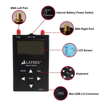 LATNEX SPA-3G Combo RF Explorer spectrumanalysator - handheld RF-frequentieanalysator en RF-spectrum WIFI HAM-radio WiFi-netwerk audio frequentiesignaal analyzer - Inclusief software