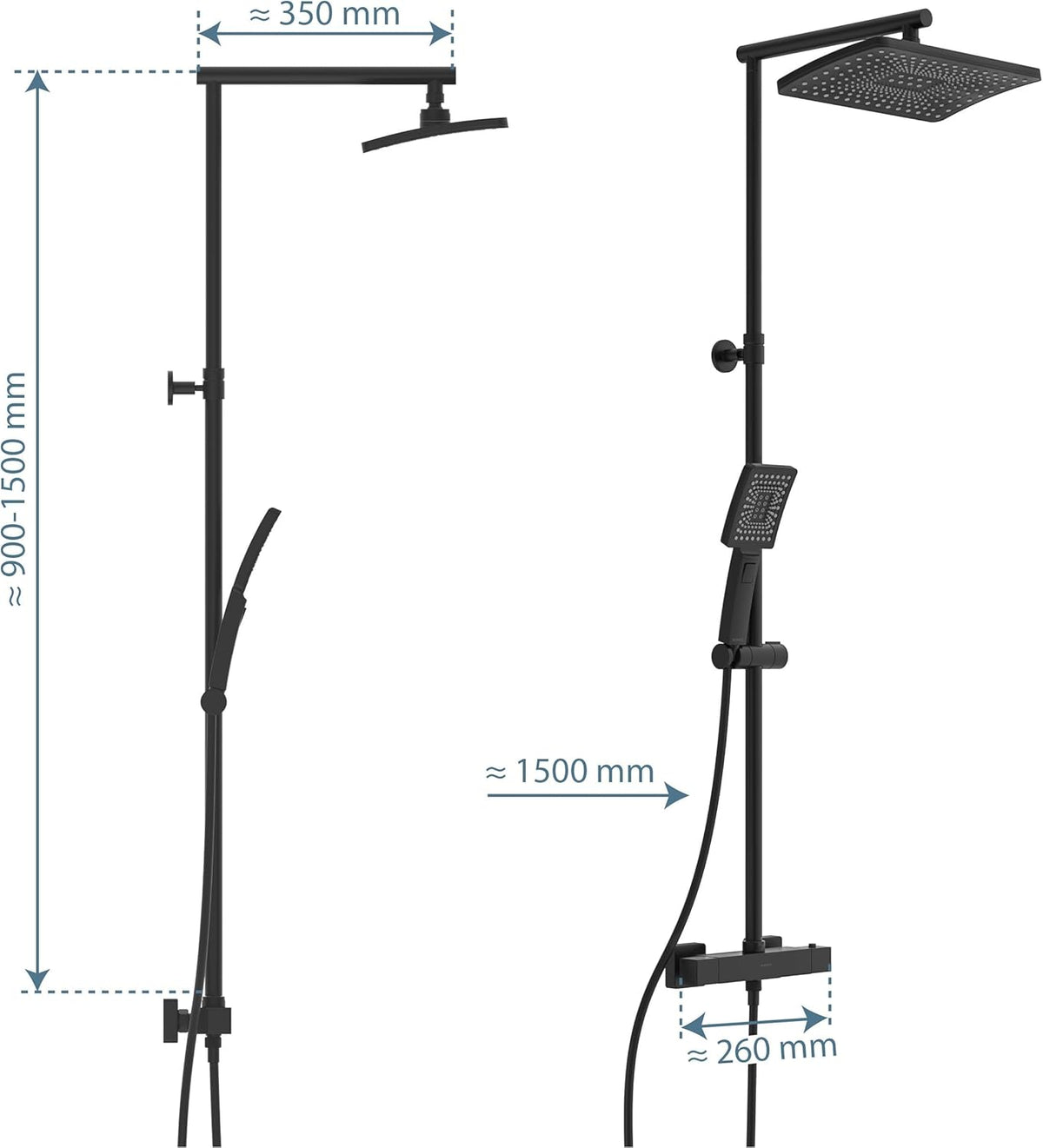 Doucheset – Douche Systeem – Regendouche – Handdouche – Douchekop – Thermostaatkraan – Grote Regendouche 32x20 cm – In Hoogte Verstelbare Handdouche