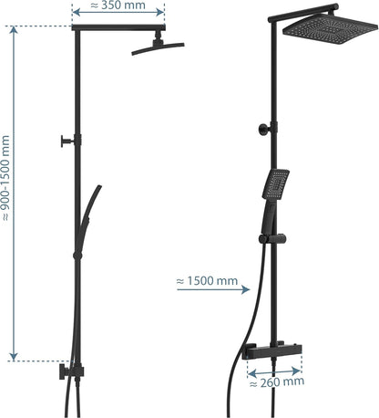 Doucheset – Douche Systeem – Regendouche – Handdouche – Douchekop – Thermostaatkraan – Grote Regendouche 32x20 cm – In Hoogte Verstelbare Handdouche