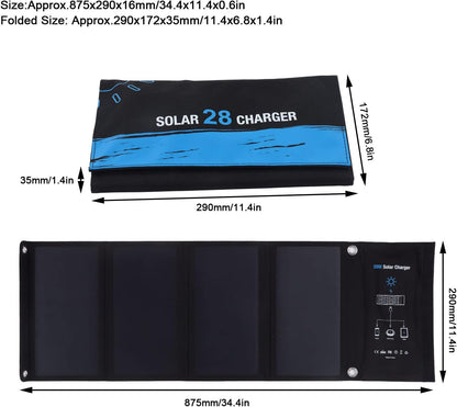 Oplader op zonne-energie, DC 5 V 28 W, draagbare oplader op zonne-energie, waterdicht, zeer efficiënte oplader voor zonnepaneel, externe accu voor buiten, voor tablets en wandelen, kamperen