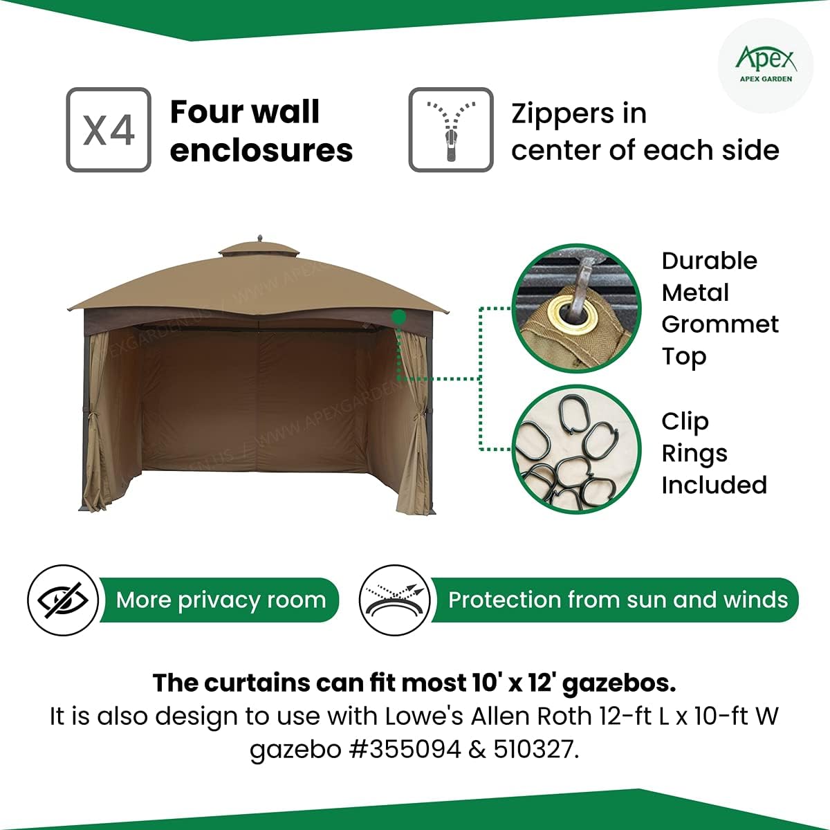 APEX GARDEN Universele privacygordijnset voor paviljoen van 35 x 30 cm (beige)
