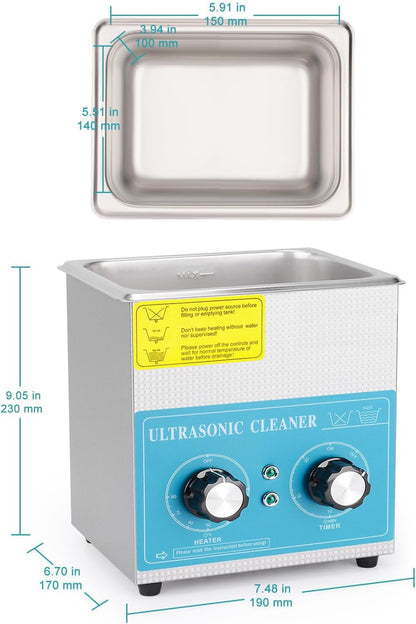 stonylab Ultrasone Reiniger, 304 Roestvrij Staal Universele Ultrasone Reiniger met Mechanisch Bedieningspaneel van Verwarming en Timer voor Laboratorium 40kHz 220V, 2 L