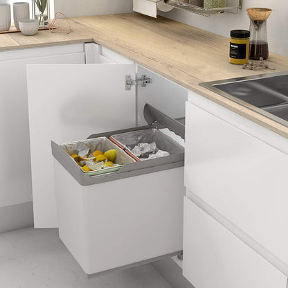 Menage Confort Uittrekbare vuilnisemmer en recyclingcontainer, 2 ingebouwde emmers van 21/21 of 16/16, voor keukenmeubels, 16/16