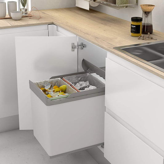 Menage Confort Uittrekbare vuilnisemmer en recyclingcontainer, 2 ingebouwde emmers van 21/21 of 16/16, voor keukenmeubels, 16/16